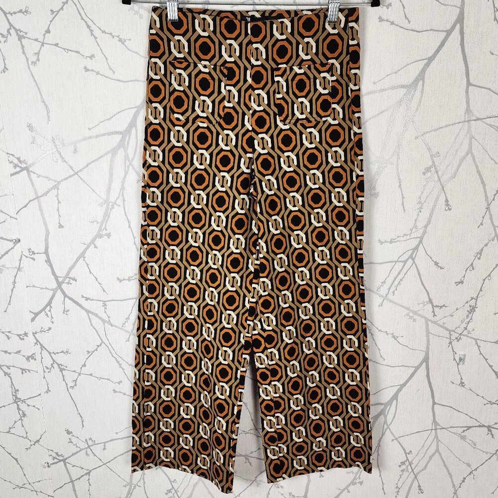 Jules & Leopold Geometric Print High Rise Pull On Wide Leg Crop Pants
